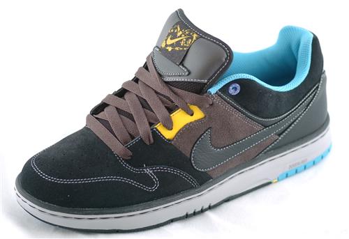 NIKE 6.0 AIR ZOOM CUSH SHOES IN MIDNIGHT FOG, BLACK, AND GOLD