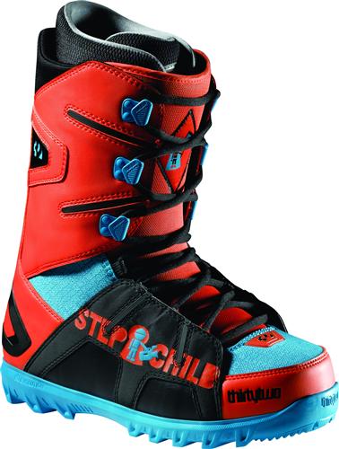 THIRTY TWO (32) LASHED SNOWBOARD BOOTS IN BLUE, ORANGE, AND WHITE