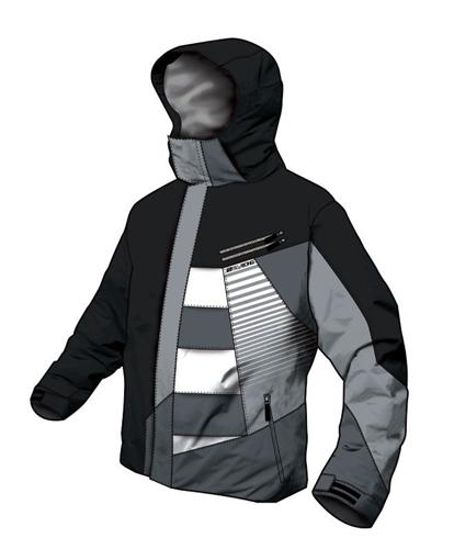 BILLABONG ANTTI JACKET IN BLACK WITH LUNAR GREY, TITANIUM, AND WHITE