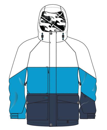 BILLABONG QUEST INSULATED JACKET IN WHITE WITH ACID BLUE AND NIGHT TIME