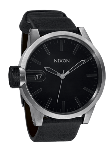 NIXON CHRONICLE WATCH IN ANTIQUE SILVER AND BLACK