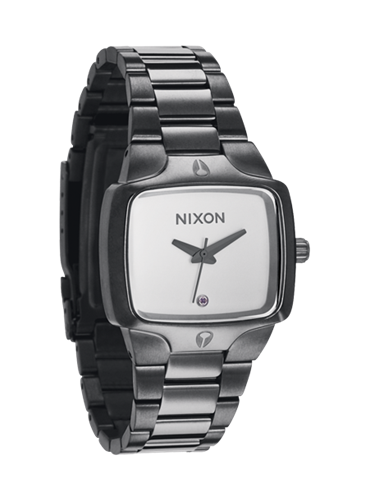NIXON WOMENS SMALL PLAYER IN GUNMETAL AND WHITE