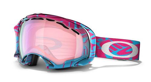 OAKLEY SPLICE SNOW GOGGLES WITH LAVA SKY BLOCK TEXT FRAMES AND A PINK IRIDIUM LENS