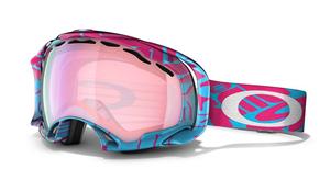 OAKLEY SPLICE SNOW GOGGLES WITH LAVA SKY BLOCK TEXT FRAMES AND A PINK IRIDIUM LENS