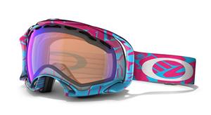OAKLEY SPLICE SNOW GOGGLES WITH LAVA SKY BLOCK TEXT FRAMES AND A BLUE IRIDIUM LENS