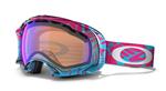 OAKLEY SPLICE SNOW GOGGLES WITH LAVA SKY BLOCK TEXT FRAMES AND A BLUE IRIDIUM LENS