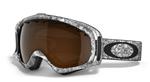 OAKLEY CROWBAR SNOW GOGGLES WITH WHITE OAKLEY TEXT FRAMES AND A BLACK IRIDIUM LENS