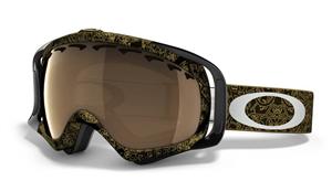 OAKLEY CROWBAR SNOW GOGGLES WITH BLACK GOLD GHOST TEXT FRAMES AND A GOLD IRIDIUM LENS