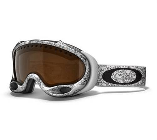 OAKLEY A FRAME SNOW GOGGLE WITH WHITE OAKLEY TEXT FRAMES AND A BLACK IRIDIUM LENS