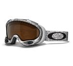 OAKLEY A FRAME SNOW GOGGLE WITH WHITE OAKLEY TEXT FRAMES AND A BLACK IRIDIUM LENS