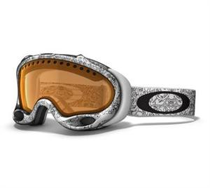 OAKLEY A FRAME SNOW GOGGLES WITH WHITE OAKLEY TEXT FRAMES AND A PERSIMMON LENS