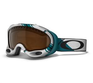 OAKLEY A FRAME SNOW GOGGLES WITH WHITE/BLUE ARCADE PLAID FRAMES AND A BLACK IRIDIUM LENS