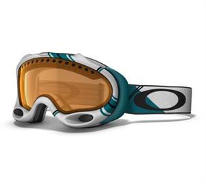 OAKLEY A FRAME SNOW GOGGLES WITH WHITE/BLUE ARCADE PLAID FRAMES AND A PERSIMMON LENS