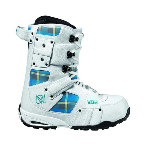 VANS ANDREAS WIIG SNOWBOARD BOOTS IN WHITE AND BLUE PLAID