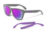 OAKLEY FROGSKINS SUNGLASSESS WITH GREY FRAMES, EXTRA PURPLE ARMS AND A VIOLET IRIDIUM LENS