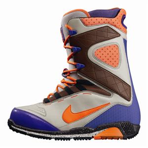 NIKE ZOOM KAIJU SNOWBOARD BOOTS IN STONE, ORANGE BLAZE, AND VARSITY PURPLE