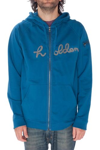 HOLDEN LOGO ZIP HOODIE IN BLUE STEEL