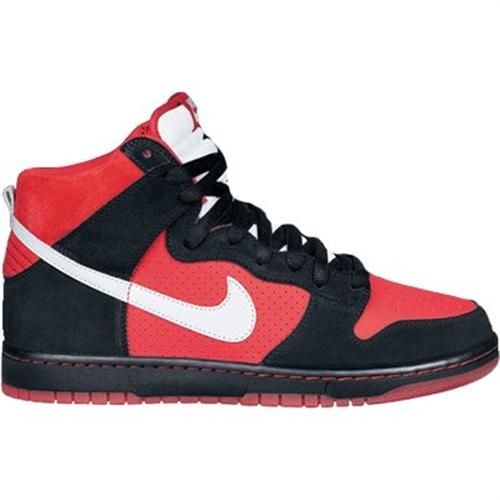 NIKE DUNK HIGH PRO SB SHOES IN SPORT RED AND METALLIC PLATINUM