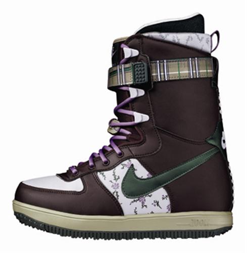 NIKE WOMENS ZOOM FORCE 1 SNOWBOARD BOOTS IN MAHOGANY, VINTAGE GREEN, AND OLIVE