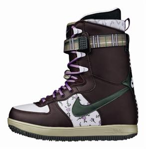 NIKE WOMENS ZOOM FORCE 1 SNOWBOARD BOOTS IN MAHOGANY, VINTAGE GREEN, AND OLIVE