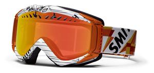 SMITH FUSE SNOW GOGGLES WITH ORANGE/WHITE AIR RETRO FRAMES AND A RED MIRROR LENS
