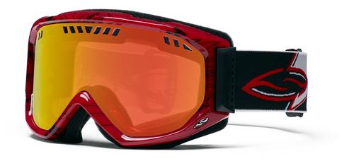 SMITH SCOPE GRAPHIC SNOW GOGGLES WITH RED/BLACK LIGHTNING STRIKES TWICE FRAMES AND A RED MIRROR LENS