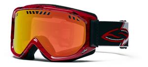 SMITH SCOPE GRAPHIC SNOW GOGGLES WITH RED/BLACK LIGHTNING STRIKES TWICE FRAMES AND A RED MIRROR LENS