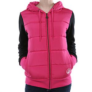 VOLCOM WOMENS TWO TONE QUILTED ZIP HOODIE IN PINK