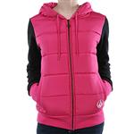 VOLCOM WOMENS TWO TONE QUILTED ZIP HOODIE IN PINK