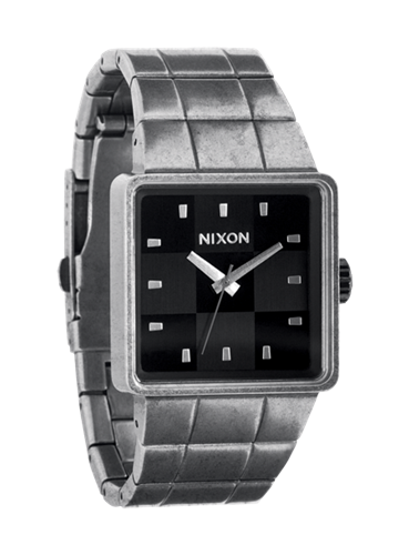 NIXON QUATRO WATCH IN ANTIQUE SILVER AND BLACK