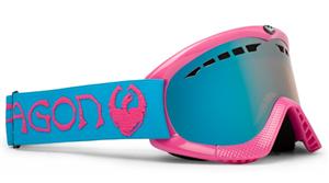 DRAGON DXS SNOW GOGGLES WITH ORIGINAL GANGSTA PINK FRAMES AND A BLUE IONIZED LENS PLUS AN AMBER LENS