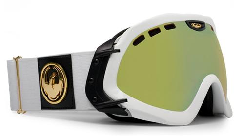 DRAGON MACE SNOW GOGGLES WITH WHITE FRAMES AND A GOLD IONIZED LENS