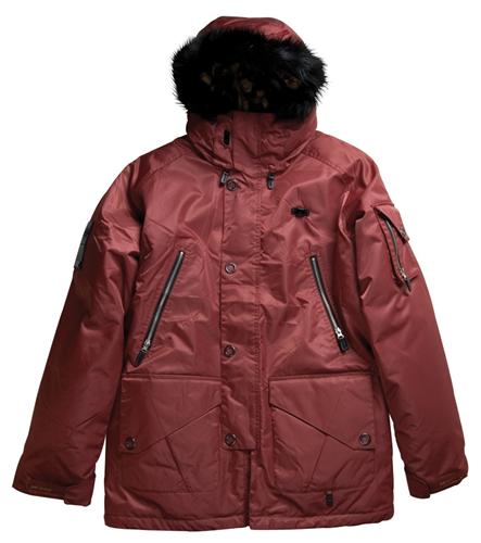 L1 GRIMEY PARKA JACKET IN CRIMSON FLIGHT SATIN