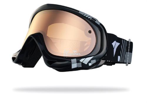IS EYEWEAR STRIKE GOGGLES IN GINGHAM PRINT GLOSS BLACK AND A BRONZE MIRROR AMBER LENS