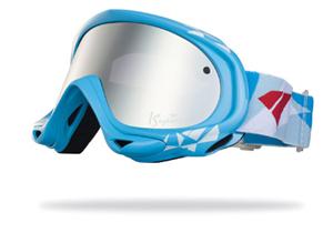 IS EYEWEAR STRIKE GOGGLES IN FRAGMENT PRINT GLOSS CYAN FRAMES AND A SIVLER MIRROR VIOLET LENS