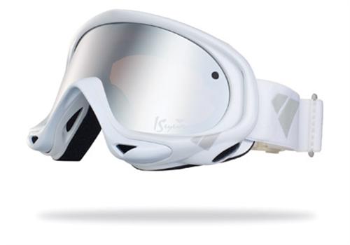 IS EYEWEAR STRIKE GOGGLES WITH WHITE FRAMES AND A SILVER MIRROR AMBER LENS