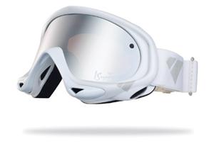 IS EYEWEAR STRIKE GOGGLES WITH WHITE FRAMES AND A SILVER MIRROR AMBER LENS