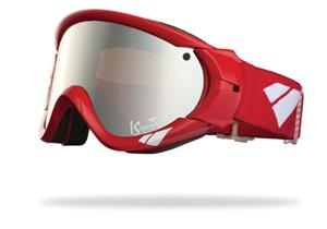 IS EYEWEAR TYPE R GOGGLES WITH RED FRAMES AND A SILVER MIRROR AMBER LENS