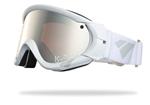IS EYEWEAR TYPE R GOGGLES WITH WHITE FRAMES AND A SILVER MIRROR AMBER LENS
