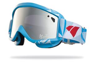 IS EYEWEAR STAPLE GOGGLES WITH FRAGMENT PRINT CYAN FRAMES AND A SILVER MIRROR VIOLET LENS