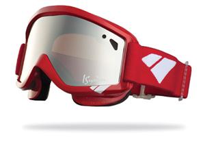 IS EYEWEAR STAPLE GOGGLES WITH RED FRAMES AND A SILVER MIRROR AMBER LENS