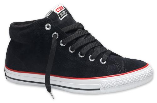 CONVERSE CTS MID SUEDE SHOE IN BLACK, RED, AND WHITE