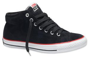CONVERSE CTS MID SUEDE SHOE IN BLACK, RED, AND WHITE