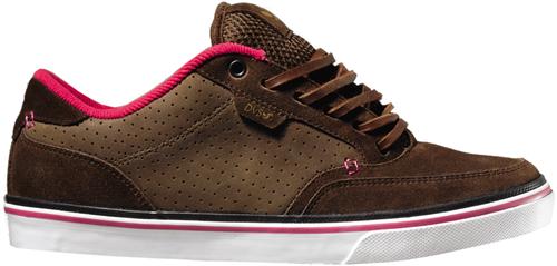 DVS DAYTON ORIGINAL INTENT SHOES IN BROWN AND MAGENTA SUEDE