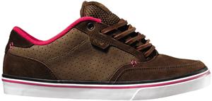DVS DAYTON ORIGINAL INTENT SHOES IN BROWN AND MAGENTA SUEDE