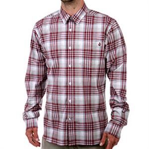 VOLCOM X FACTOR PLAID LONG SLEEVE SHIRT IN BLOOD RED
