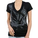 VOLCOM WOMENS ROUGH EDGES SLIM V NECK T-SHIRT IN BLACK