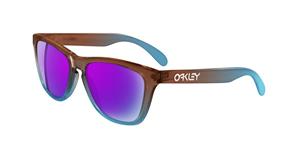 OAKLEY FROGSKINS SUNGLASSES WITH ROOTBEER TO CYAN FADE FRAMES AND A BLUE IRIDIUM LENS