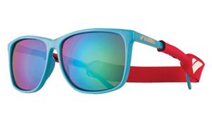 IS EYEWEAR BELVEDERE SUNGLASSES WITH TEAL FRAMES AND A MULTI COLOR FLASH LENS