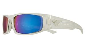 IS EYEWEAR CUERVO SUNGLASSES WITH CRYSTAL FRAMES AND A BLUE MIRROR FLASH LENS